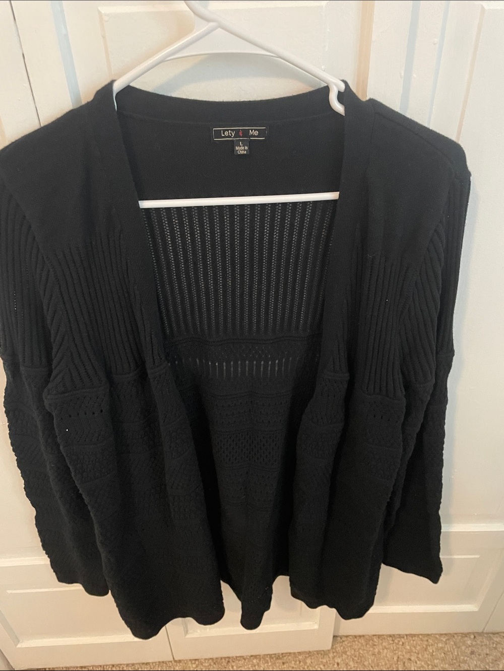 Lety & Me Black Open Front Knit Cardigan